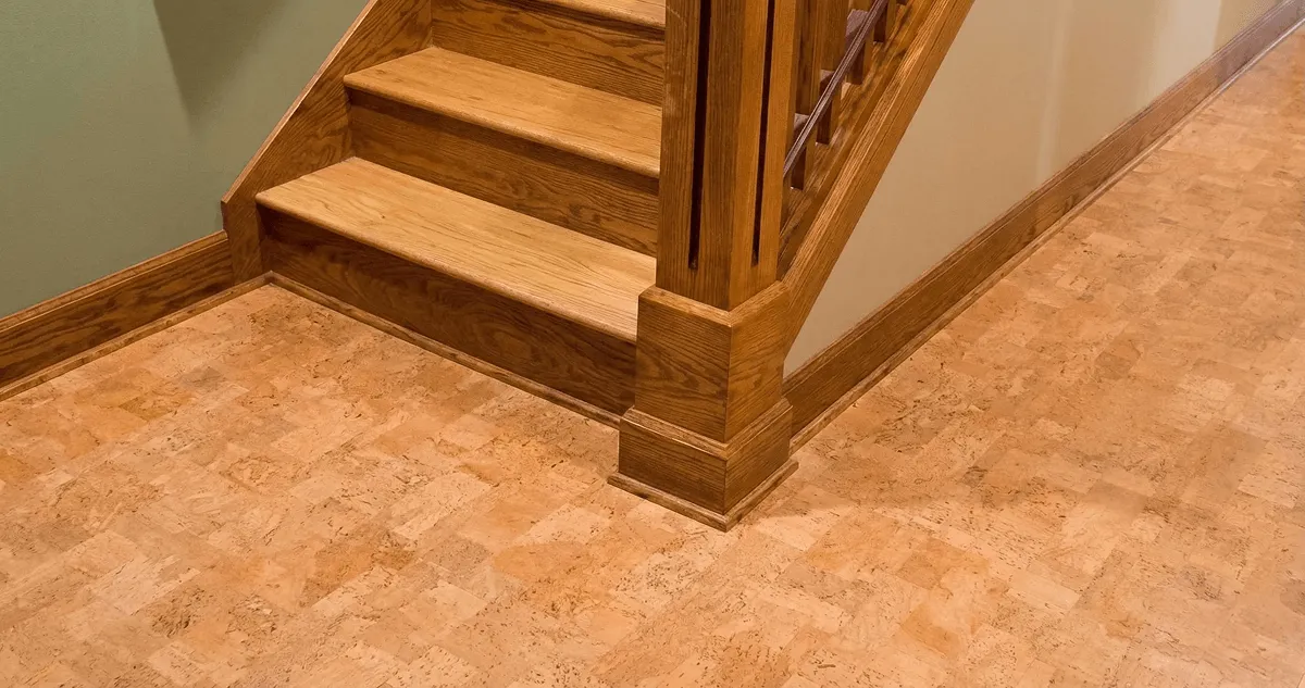 End of a staircase with cork flooring in Cincinnati, OH